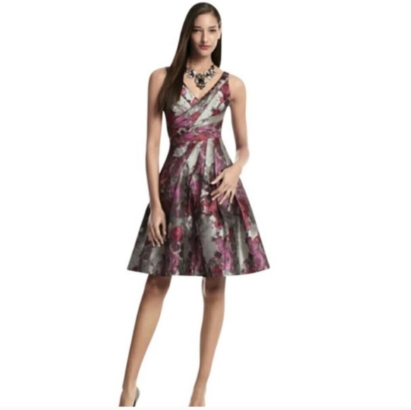 White House Black Market Pink and Gray Floral Midi Dress  Like New! - Picture 2 of 6